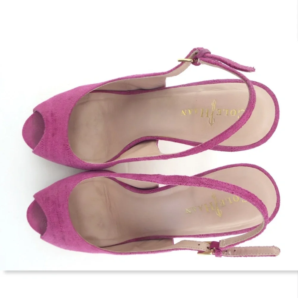 COLE HAAN Nike Air Pink Suede Leather Slingback Platform Heel Sandal Pumps 10